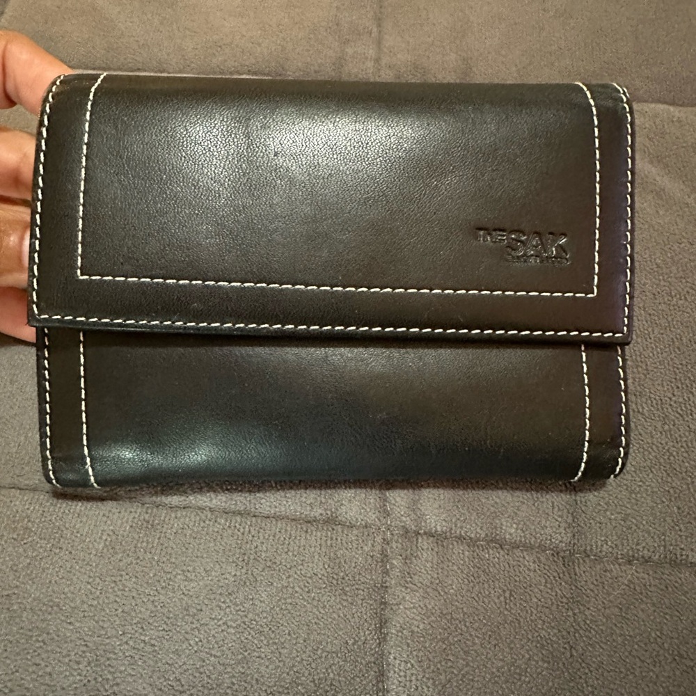 The Sak Black Leather Wallet with Tri-Fold Design